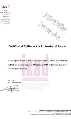CAPA - Attestation de réussite Antoniu TUDOR