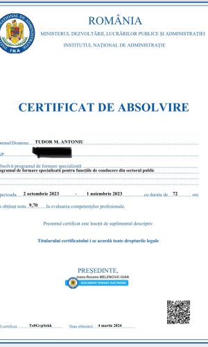 Certificat INA-TUDOR Antoniu